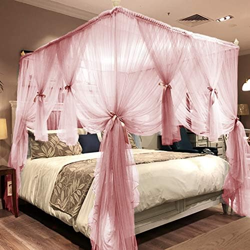  4 Corners Post Canopy Bed Curtain For Girls & Adults - Royal Luxurious Cozy Drapes - Cute Princess Bedroom Decoration Accessories (White, 59" W X 78" L, Full/Queen)