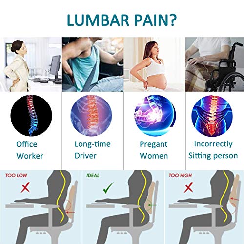  Lumbar Support Pillow For Office Chair Back Support Pillow For Car, Computer, Gaming Chair, Recliner Memory Foam Back Cushion For Back Pain Relief Improve Posture, Mesh Cover Double Adjustable Straps