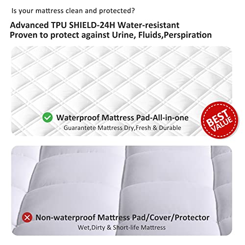  Queen Waterproof Mattress Pad,Quilted Mattress Protector Queen, Cooling Bed Cover,Noiseless Mattress Cover Up To 21" Deep
