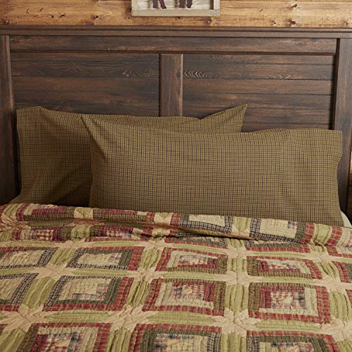  Tea Cabin Green Plaid King Pillow Case Set Of 2 21x40 Country Rustic Bedding Accessory, Moss Green