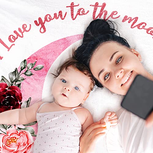  Baby Milestone Blanket - Monthly Milestone Blanket For Baby Girl - Custom Soft Fleece Photography Background - Personalized Newborn Growth Chart -Premium Floral Moon 60" X 40"