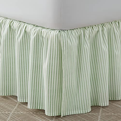 Laura Ashley Home - Cotton Ruffled Bedskirt, Lightweight & Classic Style (Ticking Stripe Green, King)