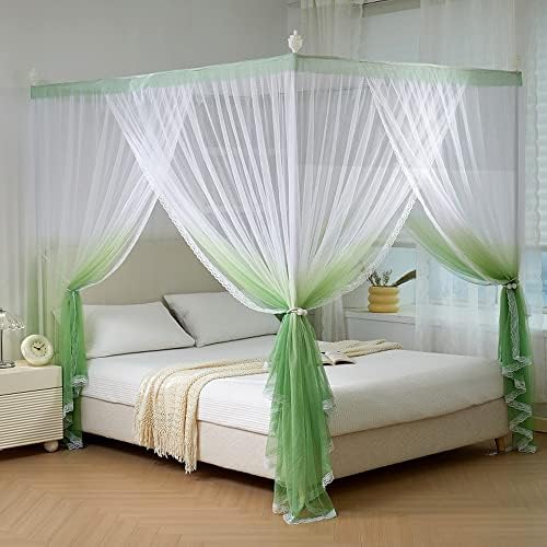  Mengersi Princess 4 Corners Post Bed Canopy Bed Curtains (Queen, Red)