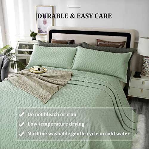  OFIXI Oversized King Plus 128"x120" Quilt Set 3 Pieces Extra Large King Size Bedspreads Lightweight Summer Comforter Reversible Coverlet Bed Cover For All Season, Sage Green