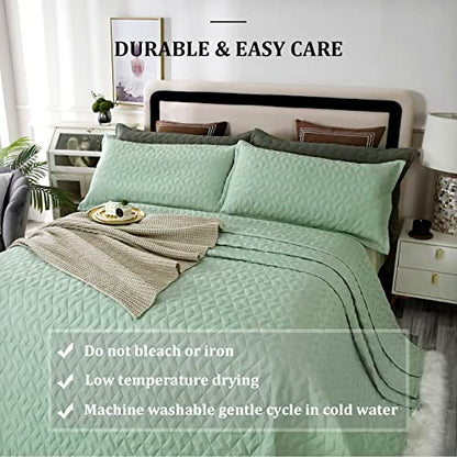  OFIXI Oversized King Plus 128"x120" Quilt Set 3 Pieces Extra Large King Size Bedspreads Lightweight Summer Comforter Reversible Coverlet Bed Cover For All Season, Sage Green