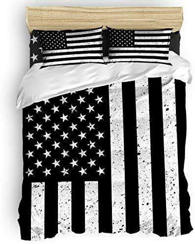  4 Pieces Bedding Sets, USA Flag Duvet Cover Set, Camouflage Themed,Include 1 Flat Sheet 1 Duvet Cover And 2 Pillow Cases, Full Size