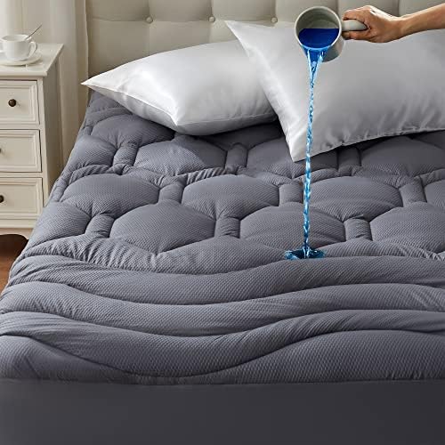  LVEN HOME Waterproof Twin Mattress Pad, Thick Padded Mattress Cover Protector Washable, Breathable Cooling Pillowtop Mattress Topper, Down Alternative Filled, Deep Pocket Fitted