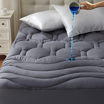  LVEN HOME Waterproof Twin Mattress Pad, Thick Padded Mattress Cover Protector Washable, Breathable Cooling Pillowtop Mattress Topper, Down Alternative Filled, Deep Pocket Fitted