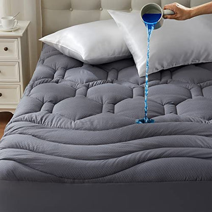  LVEN HOME Waterproof Twin Mattress Pad, Thick Padded Mattress Cover Protector Washable, Breathable Cooling Pillowtop Mattress Topper, Down Alternative Filled, Deep Pocket Fitted