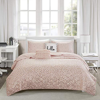  Intelligent Design Zoey Metallic Printed Coverlet Set, Twin/Twin XL, Blush/Rosegold