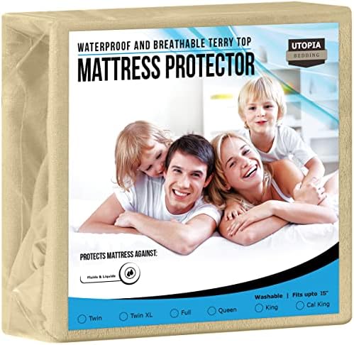  Premium Waterproof Terry Mattress Protector Twin 200 GSM, Mattress Cover, Breathable, Fitted Style With Stretchable Pockets (White)