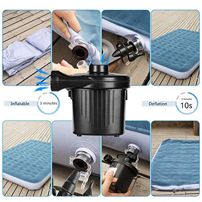  Lectric Air Pump - Air Mattress Pump For Inflatable Couch, Bed, Blow Up Pool Float Raft Boat Toy, Camping Swimming, Portable Quick-Fill Inflator/Deflator Pumps With 4 Nozzles , AC 110-120 Volt Black