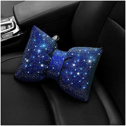  Happyera 1 Pack Bling Bling Rhinestones Bowknot Car Headrest Pillow, Crystal Lumbar Support Pillow, Neck Rest Pillow For Car, Head Neck Support For Pain Relief - White Waist Pillow