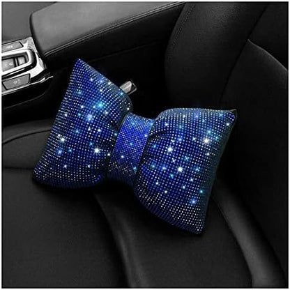  Happyera 1 Pack Bling Bling Rhinestones Bowknot Car Headrest Pillow, Crystal Lumbar Support Pillow, Neck Rest Pillow For Car, Head Neck Support For Pain Relief - White Waist Pillow