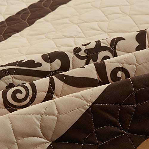  WPM Western Print Queen Size Light Weight Quilt Set With Pillow Sham Gold Brown Oversize (100 X 95”) Bedspread All-Season Bed Cover Quilted Native Theme 3 Piece Coverlet (Yasmen Gold Brown, Queen)