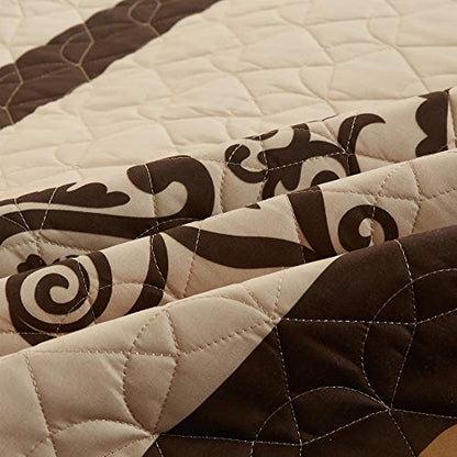  WPM Western Print Queen Size Light Weight Quilt Set With Pillow Sham Gold Brown Oversize (100 X 95”) Bedspread All-Season Bed Cover Quilted Native Theme 3 Piece Coverlet (Yasmen Gold Brown, Queen)