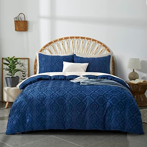  BEDAZZLED Duvet Cover King Size, 3 Pieces Tufted Comforter Cover Set, Soft And Embroidery Shabby Chic Boho Bedding Sets For All Seasons, Light Grey