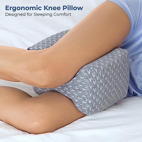  Knee Pillow For Side Sleepers - 100% Memory Foam Wedge Contour - Leg Pillows For Sleeping - Spacer Cushion For Spine Alignment, Back Pain, Pregnancy Support - Sciatica, Hip, Joint, Grey