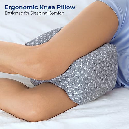  Knee Pillow For Side Sleepers - 100% Memory Foam Wedge Contour - Leg Pillows For Sleeping - Spacer Cushion For Spine Alignment, Back Pain, Pregnancy Support - Sciatica, Hip, Joint, Grey