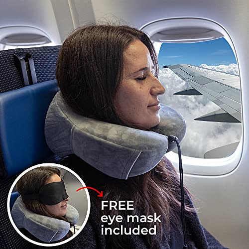 GENERIC MilZZZ Travel Neck Pillow-Comfortable And Lightweight 100% Memory Foam Travel Pillow-Airplane, Car And Home/Office Pillow-Machine Washable Cover-Includes Earplugs, Eye Mask And Travel Bag