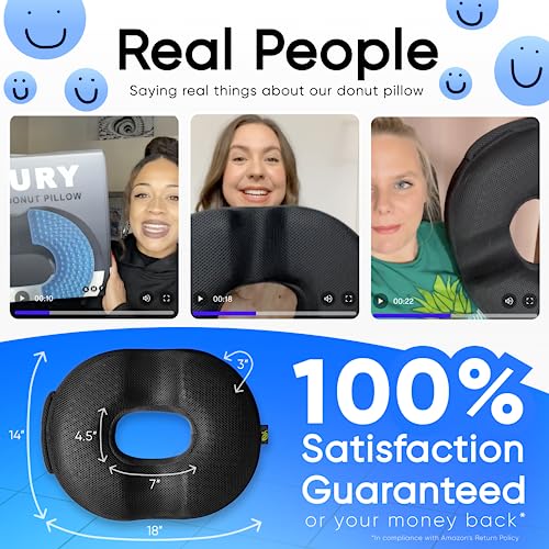  H. Charcoal Donut Pillow For Tailbone Pain Relief Cushion, Hemorrhoid Pillow Medical Donut For Sitting, Butt Seat Cushion For Postpartum Pregnancy, Prostate, Back, Coccyx, Sciatica (Medium 120-220lbs)