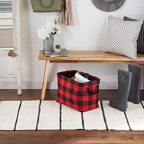  Buffalo Check Storage Collection Collapsible Bin With Handles, Medium Rectangle, 16x10x12, Red & Black