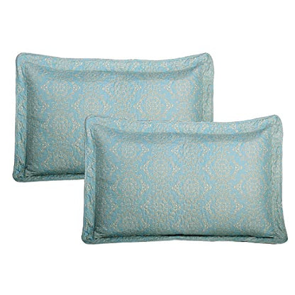  Home Soft Things Printed Microfiber 7 Piece Quilt Set Oversize 122" X 106" Bed Cover, Teal Aqua Gold Lightweight Reversible Bedspread Blanket Coverlet Bedding Set Thin Comforter, Mystic Teal