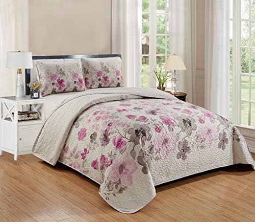  3 Piece Luxury Lush Soft Floral Flowers Coverlet Bedspread Oversized Bed Cover Set # Lily (King/Cal-King, Yellow)