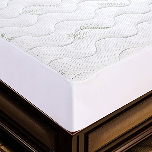 Premium Luxury Ultra Soft Quilted Waterproof All Season Rayon From Bamboo Fitted Mattress Pad, Deep Pocket Fits Up To 18 Inch Queen Size