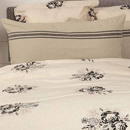  Mill House Stripe Black Queen Coverlet Bedspread, 94" L X 94" W, Oversized Woven Blanket, Farmhouse Primitive Grain Sack Stripe Bedding, Beige & Black