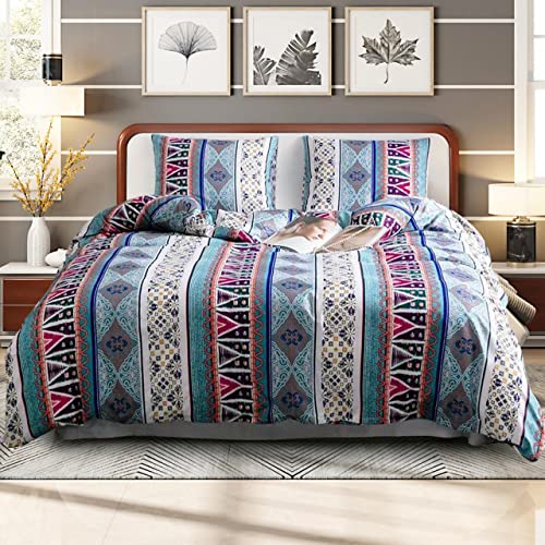  Multicolor Luxury Duvet Cover Queen Size With 2 Pillowcases | 3Pcs Boho Bedding Set Brighten Your Bedroom | Soft Touch, Beautiful, Lightweight And Durable 3Pcs Bedding Set