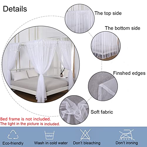  Princess Canopy Bed Curtains Bed Canopy Curtains With Lights For Queen Size Bed Drapes,8 Panels Canopies With 2 Lights,Room Décor (Full/Queen, White)