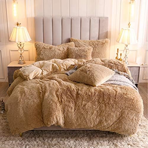 Faux Fur Velvet Fluffy Bedding Duvet Cover Set Down Comforter Quilt Cover With Pillow Shams, Ultra Soft Warm And Durable (Twin, Pink)