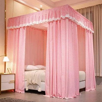  VETHIN Elastic Roof Style Four Corner Post Princess Bed Canopy Curtains Cozy Breathable Tent Canopy Mosquito Net For Girls & Adults Bedroom Decoration(Black, 47-53" W*78" L*82"*H/(Twin-Full))