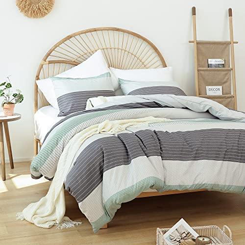  JANZAA Queen Comforter Set Sage Green Comforter Soft Microfiber Queen Bed Set 3 Piece Striped Comforter Set With 2 Pillow Cases Lightweight Fluffy Bedding Down Alternative For All Season