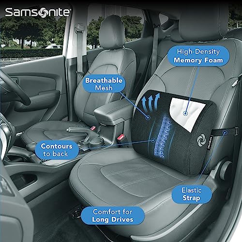  SAMSONITE Lumbar Support Pillow For Office Chair And Car Seat, Perfectly Balanced Memory Foam , Versatile Use Lower Back Cushion