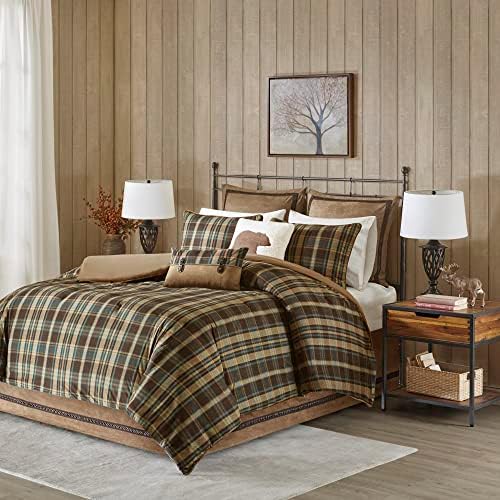  Woolrich Rustic Lodge Cabin Comforter Set - All Season Down Alternative Warm Bedding Layer And Matching Shams, Oversized Queen, Bitter Creek, Grey/Brown