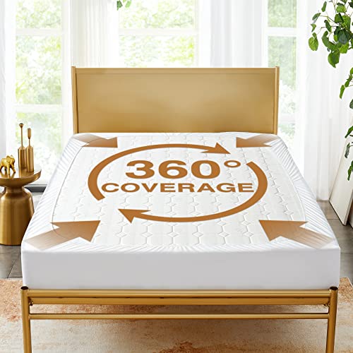  Mattress Protector 100% Waterproof King Size Quilted Fitted Cooling Mattress Pad Stretches Up To 18 Inches Breathable Noiseless Deep Pocket Soft Filling Mattress Topper Bed Cover Vinyl Free