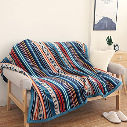  Flannel Sherpa Throw 60'' X 50''- Bohemian Soft Plush Flannel Blanket Throws For Bed/Couch/Sofa/Office/Camping