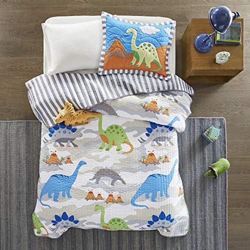  Mi Zone Kids Nash Reversible Quilt Set, Vibrant Fun Design, Lightweight All Season Children Bedding, Coverlet Bedspread, Boys Bedroom Décor, Full/Queen, Big Wheel Monster Trucks 4 Piece