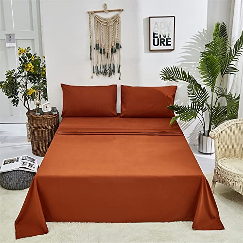  Solid Rust Bed Sheet Set Burnt Orange 4 Pieces Bedding Sheet Set 1 Fitted Sheet 1 Flat Sheet With 2 Pillowcases Queen Size Women Men Bed Caramel Sheet Sets