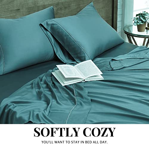  Bedding Sheets & Pillowcases – 100% Bamboo Deep Pockets, Hotel Luxury Extra Soft Breathable Cooling Bed Sheets, Fade Resistant, Secure To Mattress Straps– 5 Pieces (Queen, Gray)
