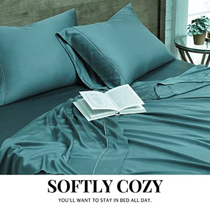  Bedding Sheets & Pillowcases – 100% Bamboo Deep Pockets, Hotel Luxury Extra Soft Breathable Cooling Bed Sheets, Fade Resistant, Secure To Mattress Straps– 5 Pieces (Queen, Gray)
