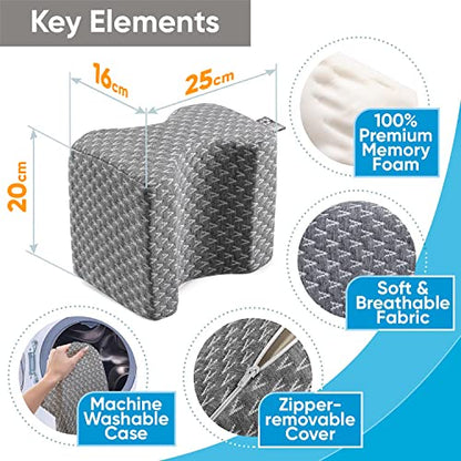  5 STARS UNITED Half Moon Bolster Semi-Roll Pillow And Knee Pillow For Side Sleepers, Grey, Bundle