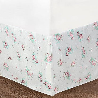  Cozy Line 4 Piece Daybed Cover Set - Pink Garden Bloom Floral Blue Rose Spring Reversible All Season Luxury Bedding With Bedskirt, Pillow Shams