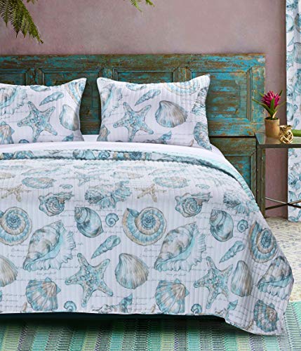  Barefoot Bungalow - GL-1709GMSK Cruz Coastal Quilt Set, 3-Piece King/Cal King, White