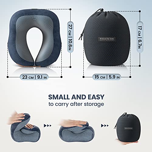  Neck Travel Pillow + Sleep Eye Mask + Ear Plugs + Bag, Soft Memory Foam, Blue Cover Washable | Journey Accessories Set: Airplane Car Bus Train Travelling Camping Gift Plane Flight Man Women Kids