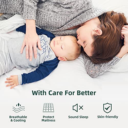  Bamboo Mattress Topper Queen Size, Cooling Breathable Extra Thick Mattress Pad Cover For Back Pain Relief Down Alternative Overfilled Plush Pillow Top With 8-21 Inch Deep Pocket