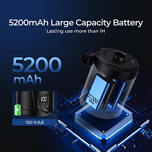  Electric Air Pump For Inflatables, 5200mAh Air Mattress Pump Portable With 4 Nozzles & LED Display Screen, Inflator/Deflator Pumps For Pool, Camping, Inflatable Cushions, Boats, Swimming Ring