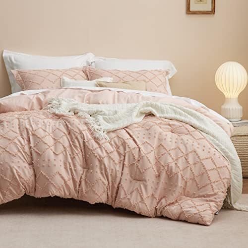  Bedsure Boho Comforter Set Queen - White Tufted Shabby Chic Bedding Comforter Set For All Seasons, 3 Pieces Western Comforter Farmhouse Modern Embroidery Bed Set For Women Men Girls